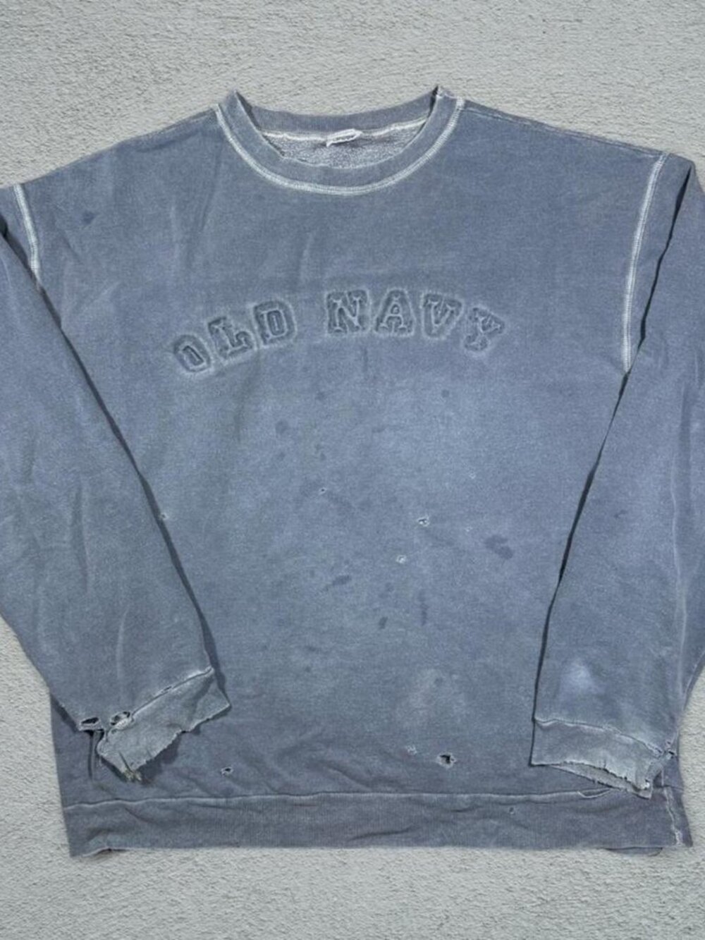Vintage 1995 Old Navy Crewneck Faded Blue 90s Spellout Distressed Thrashed